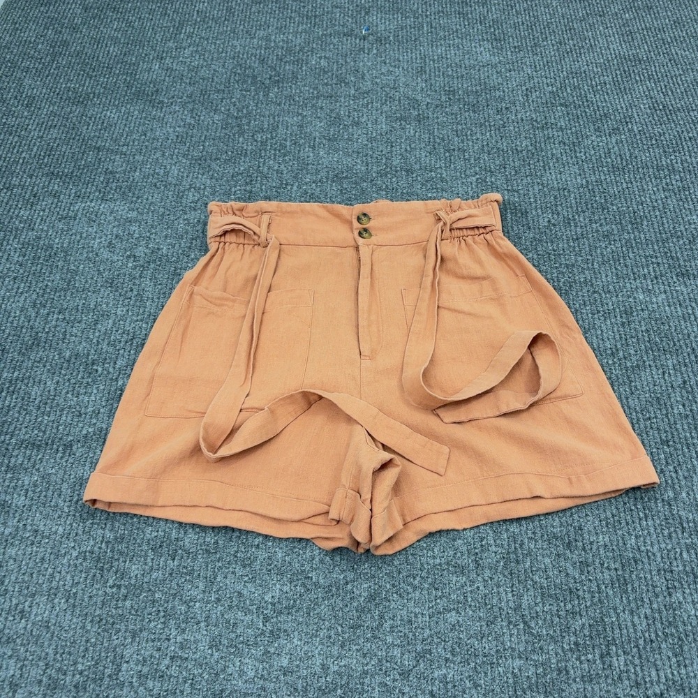 Crosby Shorts Womens 8 Orange Linen Blend Paperbag Waist Belted Casual Summer
